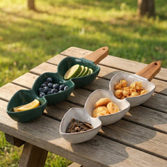 Creative Three-Compartment Ceramic Snack Tray