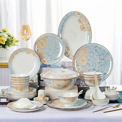 Exquisite Blue and Gold Floral Porcelain Dinnerware Set