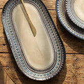 Elegant Ceramic Dinner Plate Set with Intricate Blue and Black Geometric Patterns