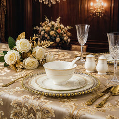 Luxury 24-Piece Ceramic Dinnerware Set with Elegant Gold Rim