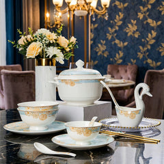 Exquisite Blue and Gold Floral Porcelain Dinnerware Set