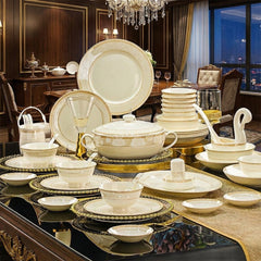 Luxury 24-Piece Ceramic Dinnerware Set with Elegant Gold Rim