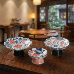 Elegant Ceramic 3-Tier Fruit Stand with Floral Plate