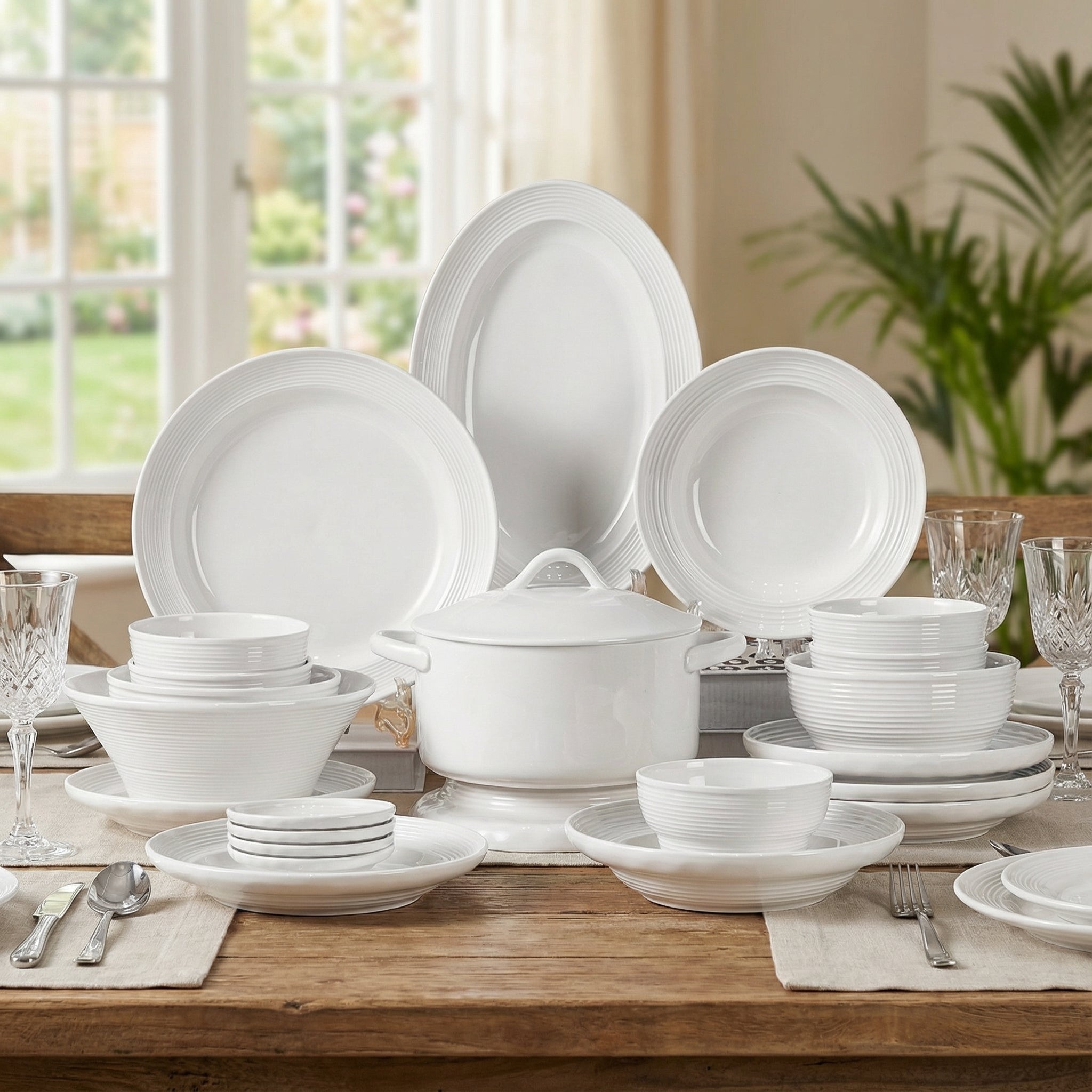 Elegant White Porcelain Dish Set with 38 Pieces