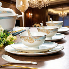 Exquisite Blue and Gold Floral Porcelain Dinnerware Set