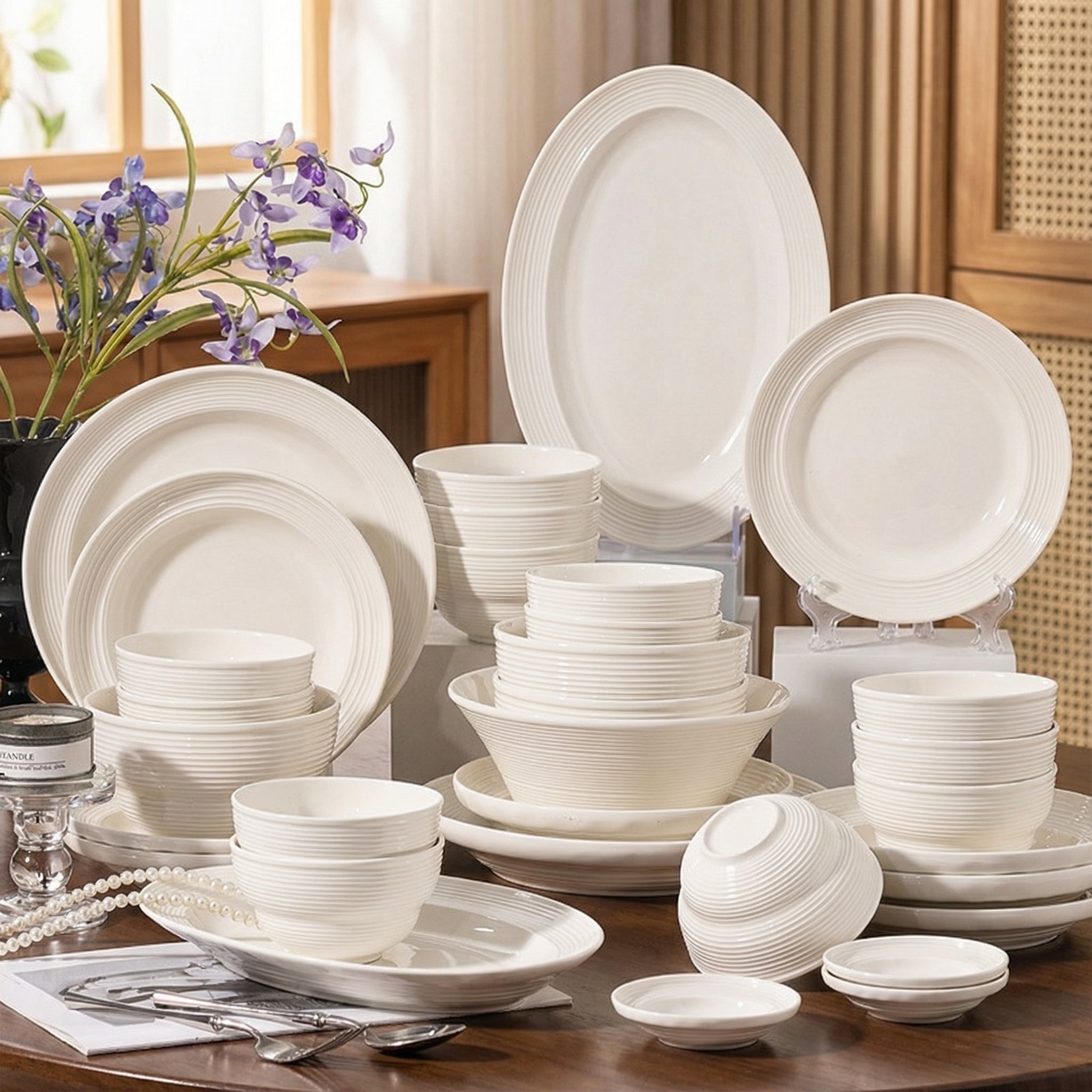 Elegant White Porcelain Dish Set with 38 Pieces